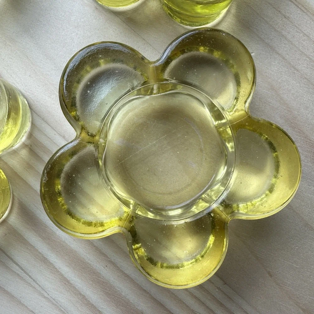 VTG 4 Item Lot Candle Holders 3‎ Inch Style Yellow Art Glass MCM Flower